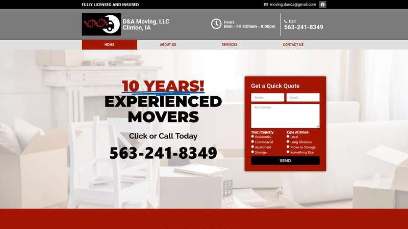 Website Screenshot of D&A Moving Company