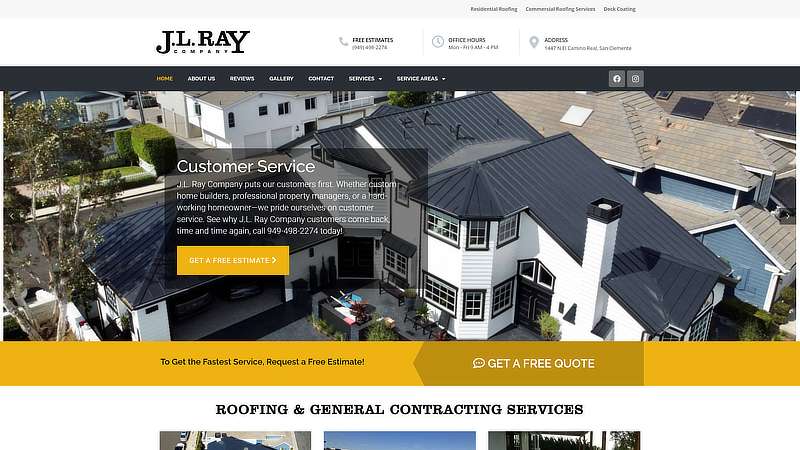 Website Screenshot of J.L. Ray Roofing Company