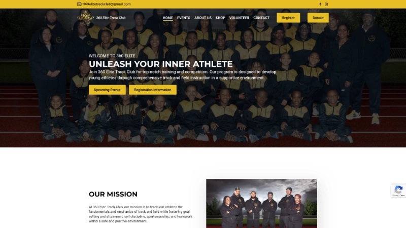 360elitetrackclub.com website screenshot.
